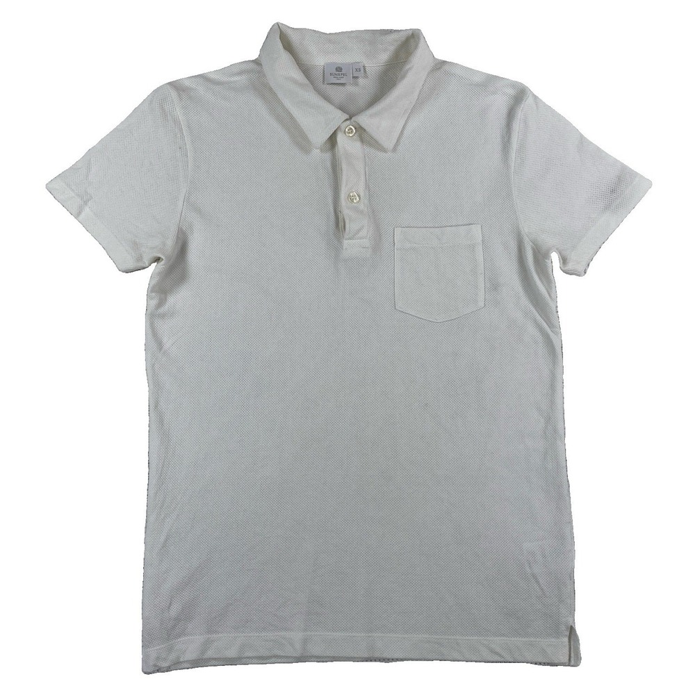 Sunspel England Polo Shirt Short Sleeve Men's XS White 100% Cotton